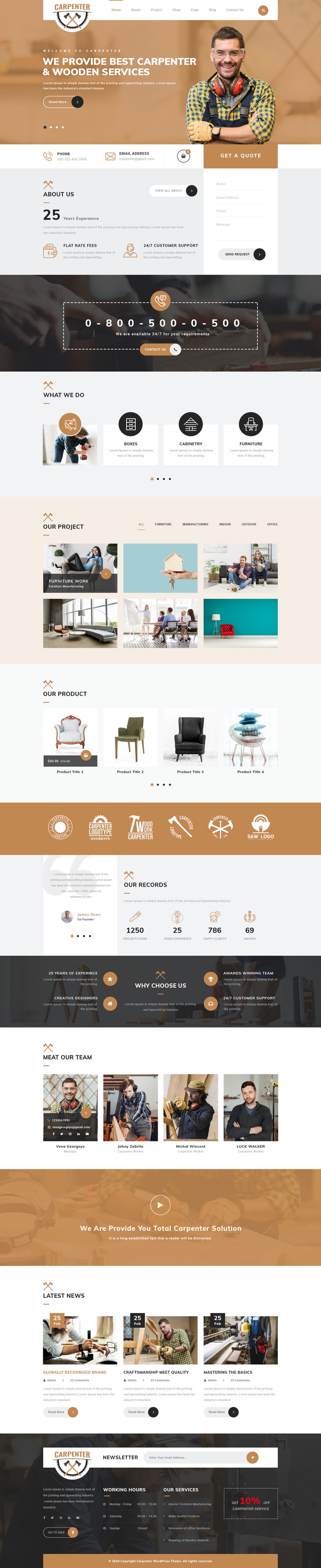 Free Carpenter WordPress Theme For Online Furniture Store Business